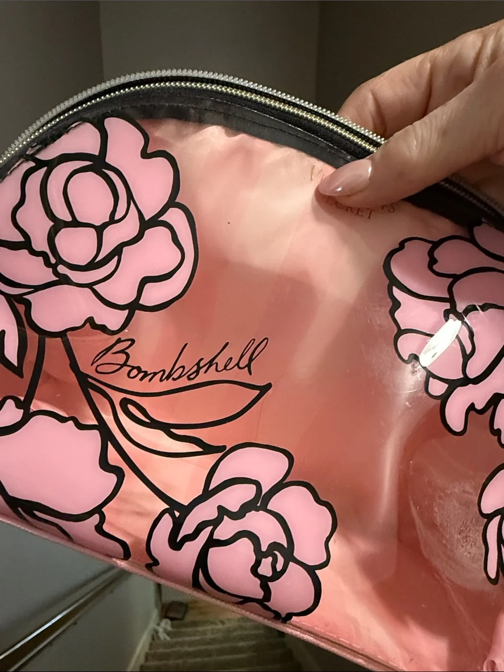 Victoria's Secret Clear Cosmetic Bag with Pink Floral Design
